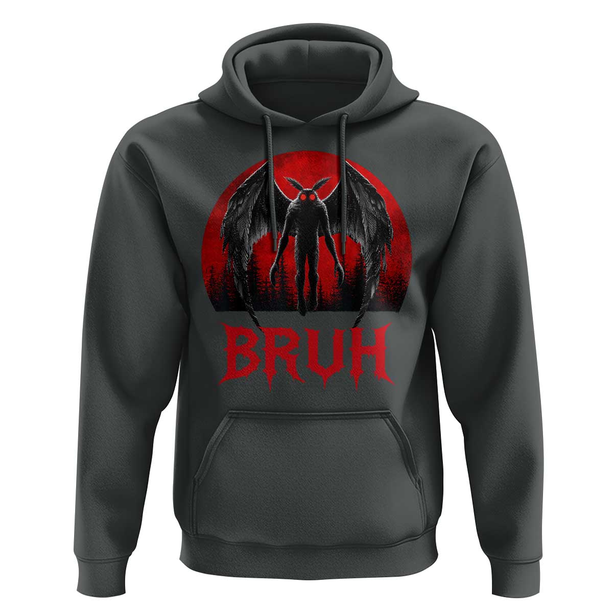 Funny Bruh Mothman Hoodie Cryptozoology Cryptid Humor Weirdcore Horror Moon