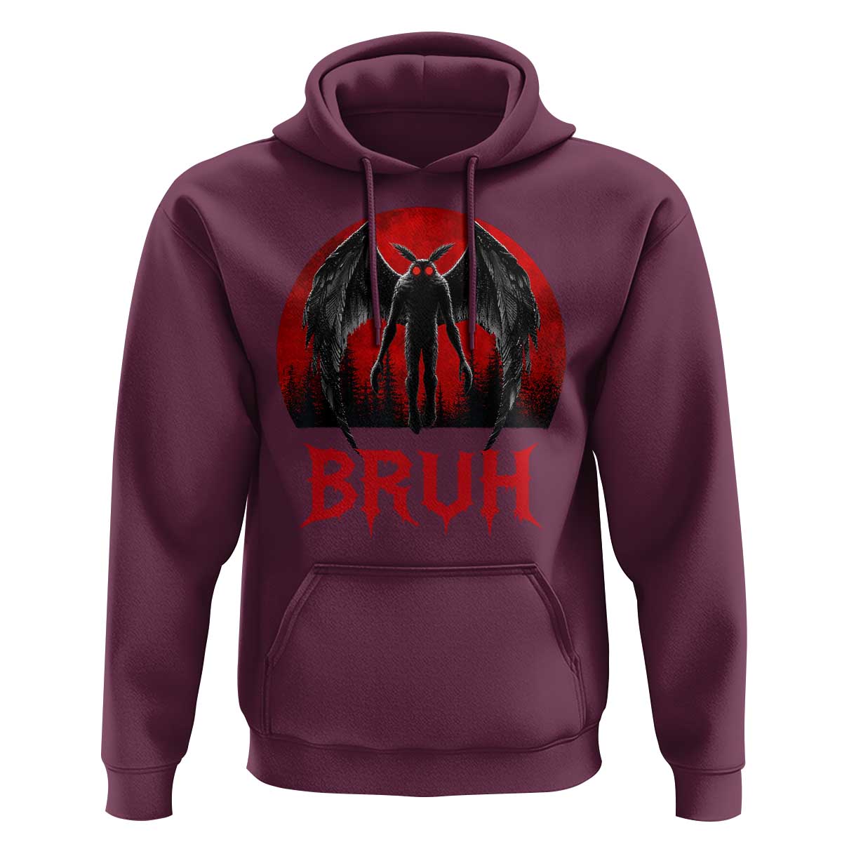 Funny Bruh Mothman Hoodie Cryptozoology Cryptid Humor Weirdcore Horror Moon