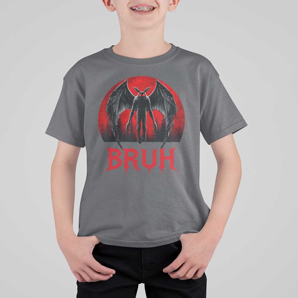 Funny Bruh Mothman T Shirt For Kid Cryptozoology Cryptid Humor Weirdcore Horror Moon