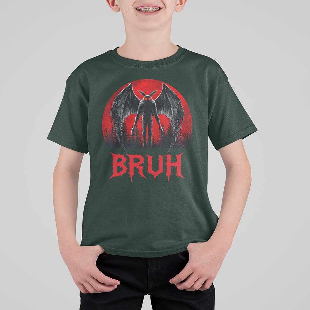 Funny Bruh Mothman T Shirt For Kid Cryptozoology Cryptid Humor Weirdcore Horror Moon