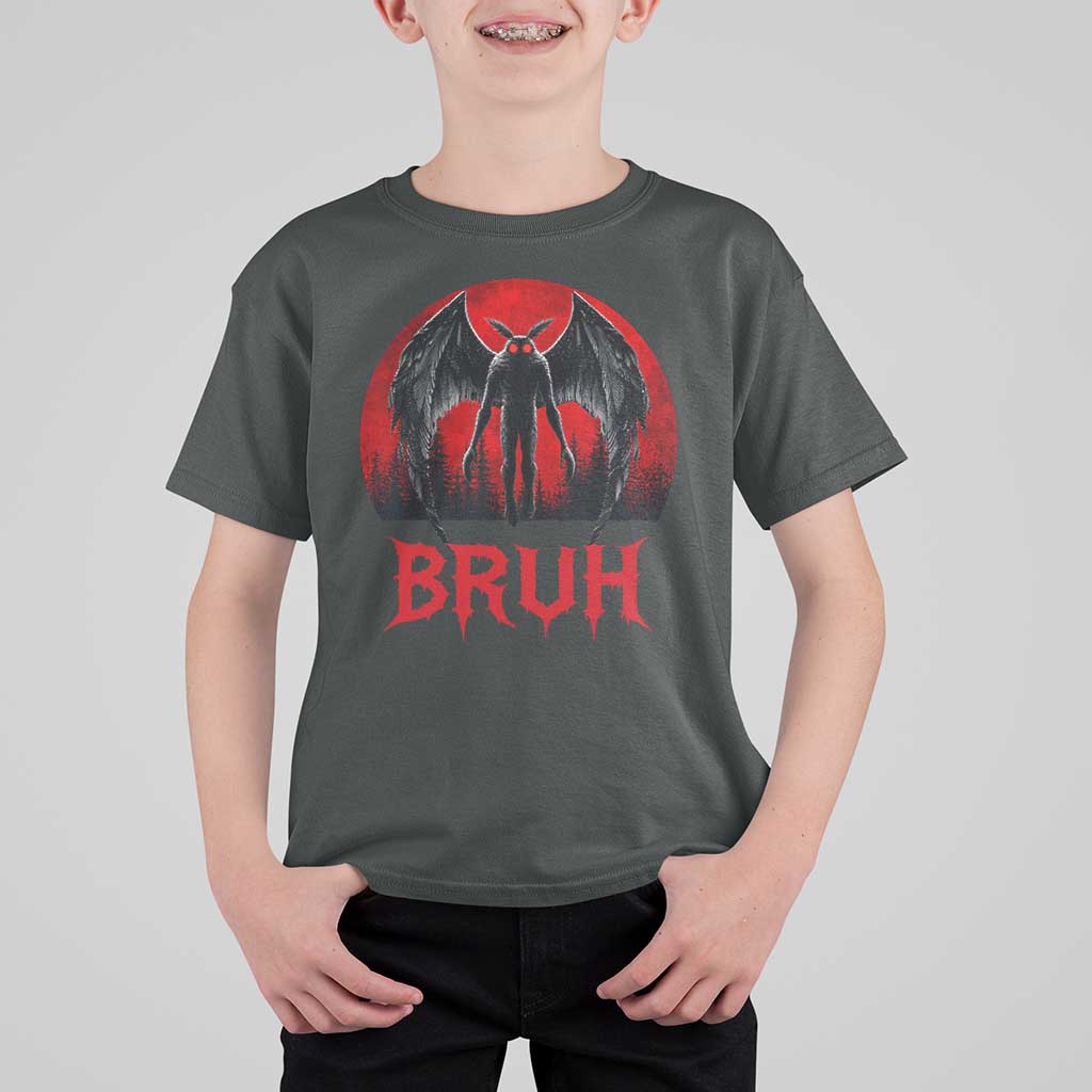 Funny Bruh Mothman T Shirt For Kid Cryptozoology Cryptid Humor Weirdcore Horror Moon