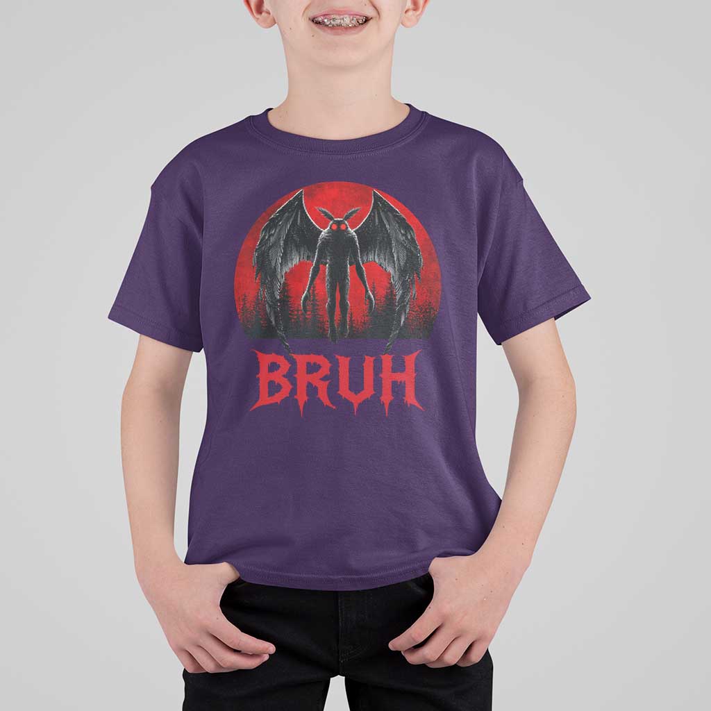 Funny Bruh Mothman T Shirt For Kid Cryptozoology Cryptid Humor Weirdcore Horror Moon