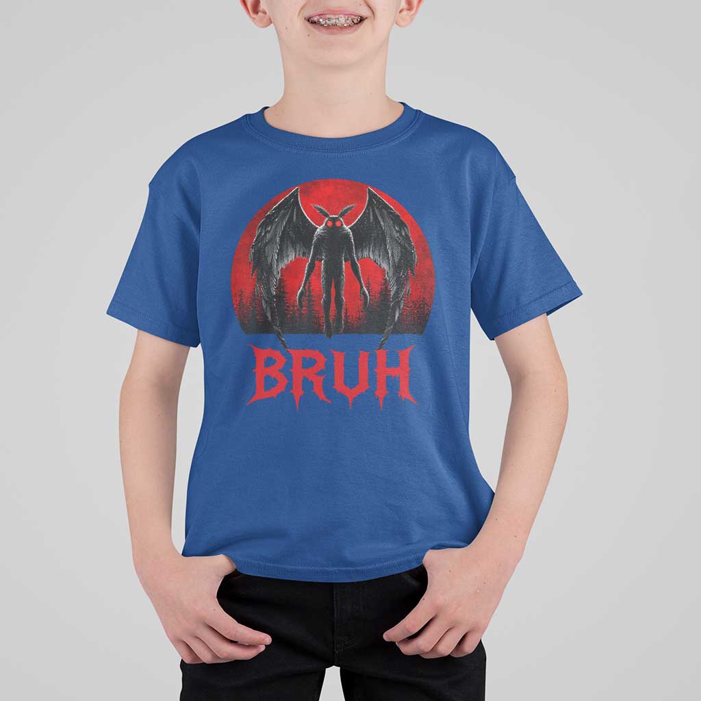 Funny Bruh Mothman T Shirt For Kid Cryptozoology Cryptid Humor Weirdcore Horror Moon