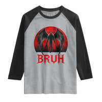 Funny Bruh Mothman Raglan Shirt Cryptozoology Cryptid Humor Weirdcore Horror Moon