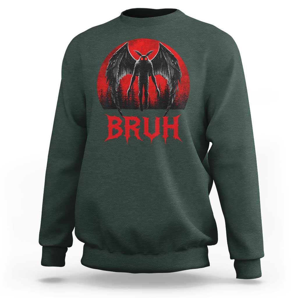Funny Bruh Mothman Sweatshirt Cryptozoology Cryptid Humor Weirdcore Horror Moon