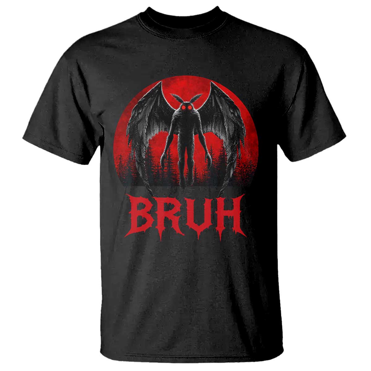 Funny Bruh Mothman T Shirt Cryptozoology Cryptid Humor Weirdcore Horror Moon