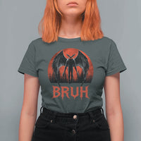 Funny Bruh Mothman T Shirt For Women Cryptozoology Cryptid Humor Weirdcore Horror Moon