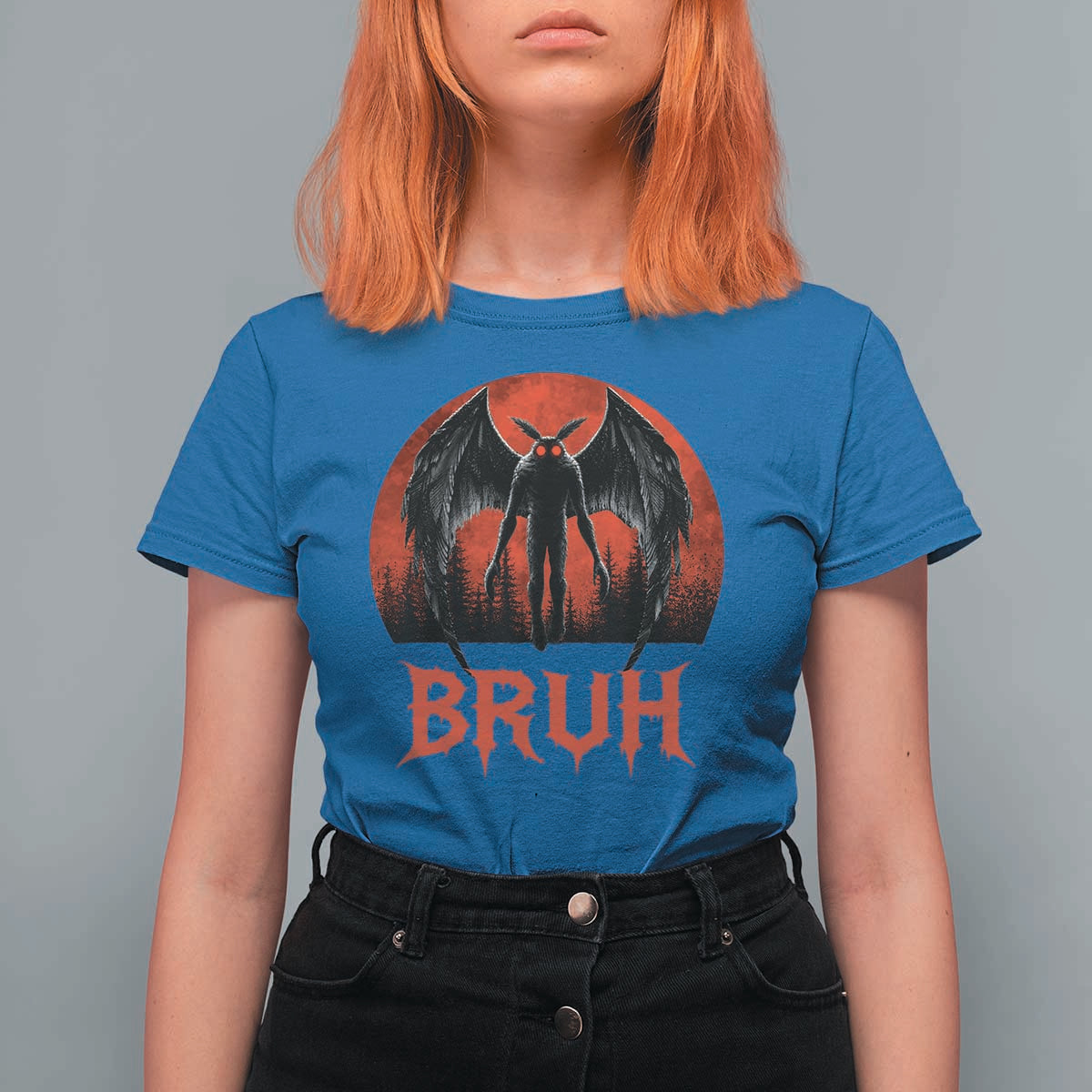 Funny Bruh Mothman T Shirt For Women Cryptozoology Cryptid Humor Weirdcore Horror Moon