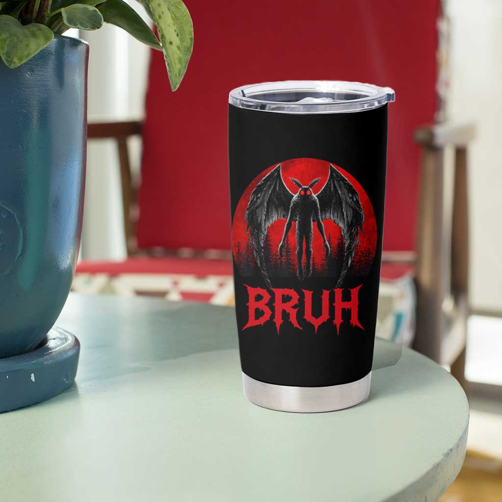 Funny Bruh Mothman Tumbler Cup Cryptozoology Cryptid Humor Weirdcore Horror Moon