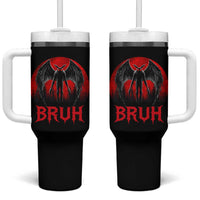 Funny Bruh Mothman Tumbler With Handle Cryptozoology Cryptid Humor Weirdcore Horror Moon