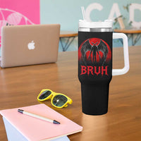 Funny Bruh Mothman Tumbler With Handle Cryptozoology Cryptid Humor Weirdcore Horror Moon