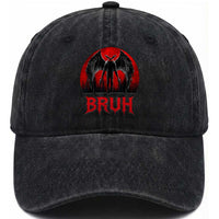 Funny Bruh Mothman Washed Cotton Baseball Cap Cryptozoology Cryptid Humor Weirdcore Horror Moon