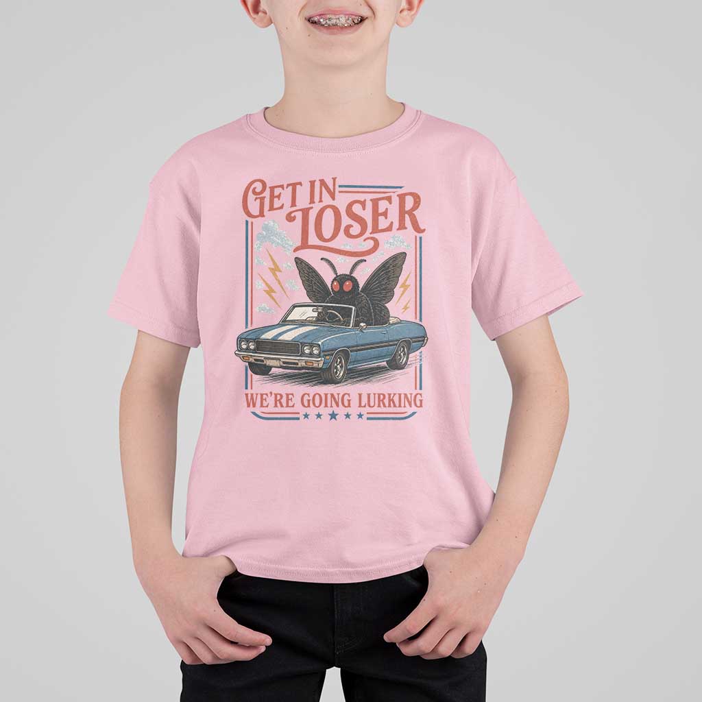 Funny Mothman T Shirt For Kid Get In Loser We Are Going Lurking Cryptid Lover