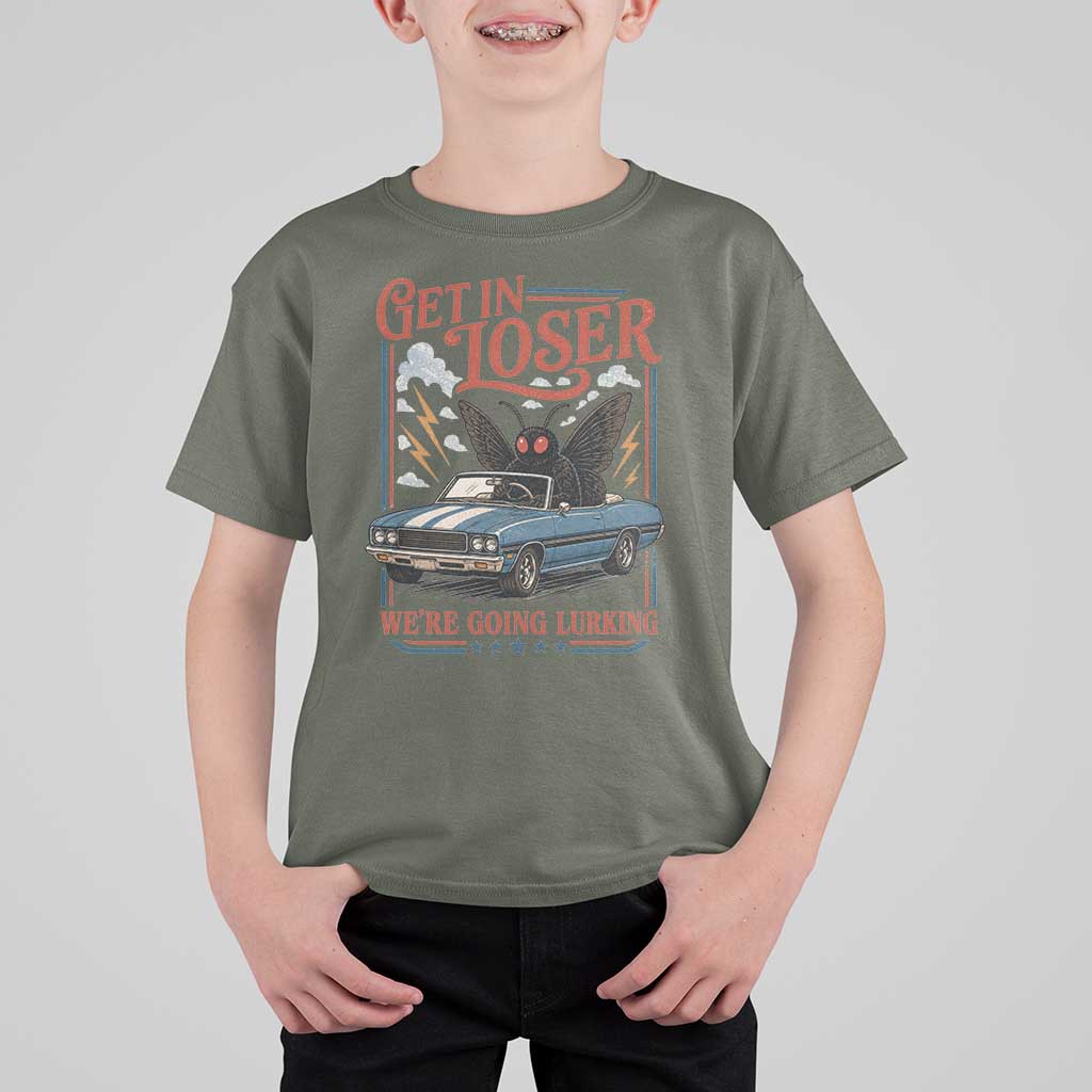 Funny Mothman T Shirt For Kid Get In Loser We Are Going Lurking Cryptid Lover