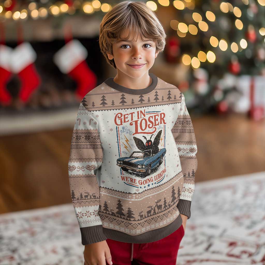 Funny Mothman Ugly Christmas Sweater Get In Loser We Are Going Lurking Cryptid Lover