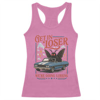 Funny Mothman Racerback Tank Top Get In Loser We Are Going Lurking Cryptid Lover