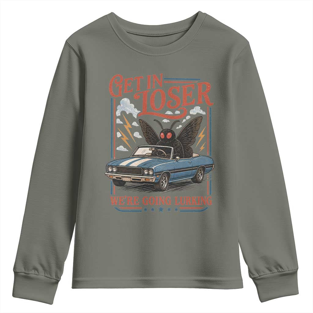 Funny Mothman Youth Sweatshirt Get In Loser We Are Going Lurking Cryptid Lover