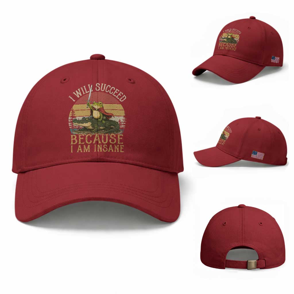 I Will Succeed Because I Am Insane Funny Frog Riding Alligator Baseball Cap
