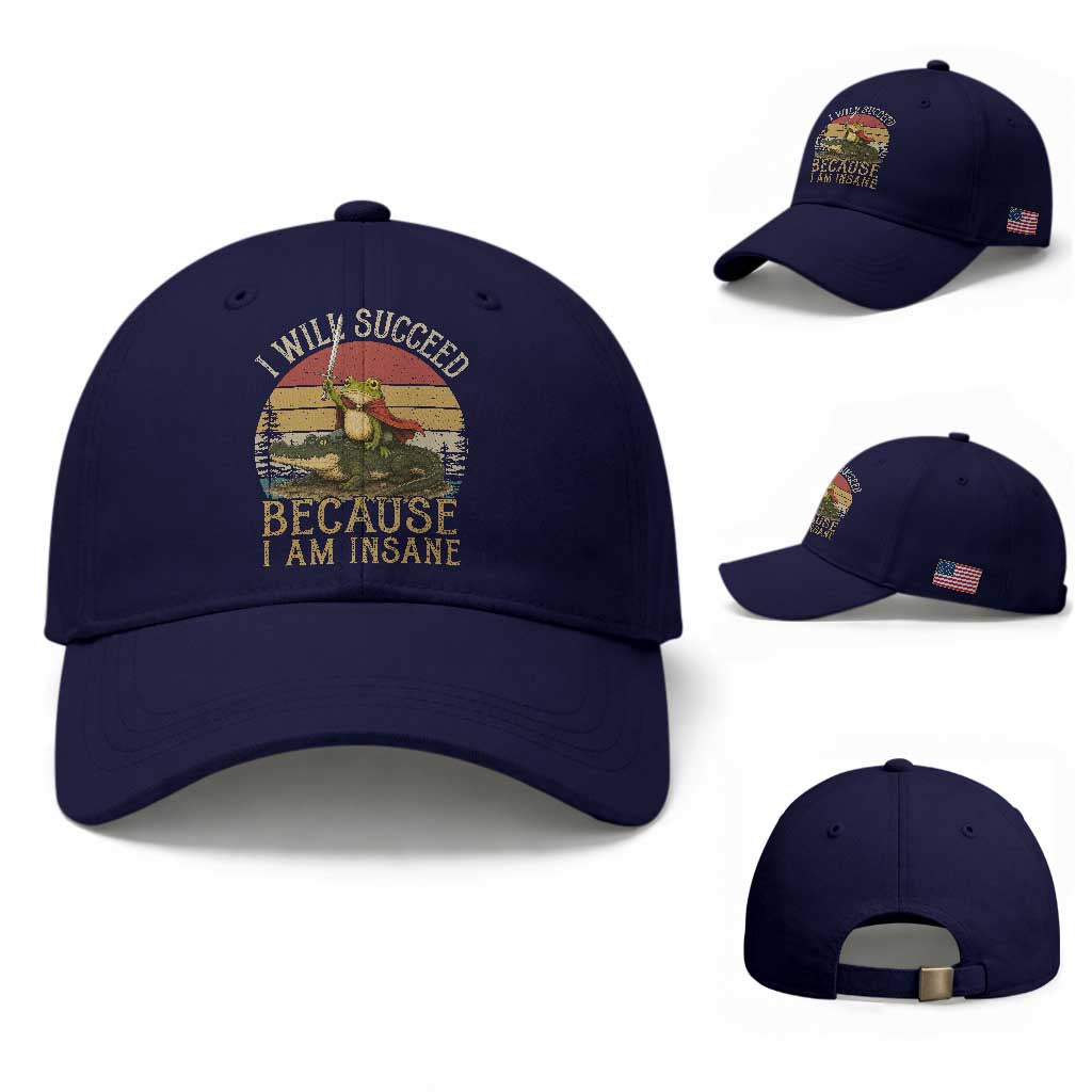 I Will Succeed Because I Am Insane Funny Frog Riding Alligator Baseball Cap