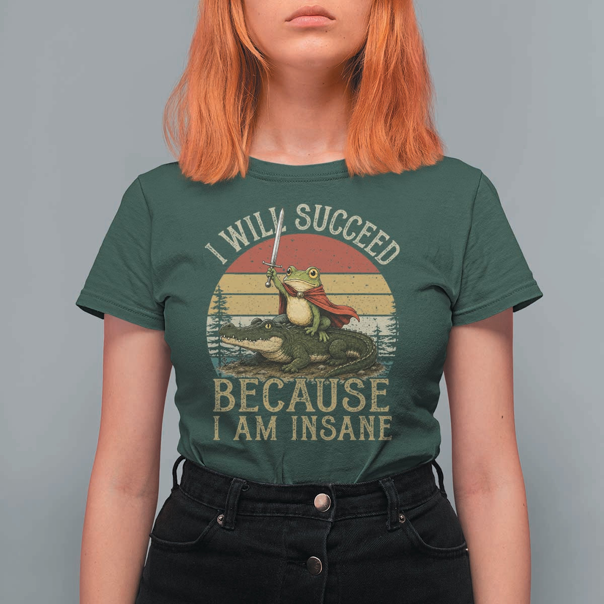 I Will Succeed Because I Am Insane Funny Frog Riding Alligator T Shirt For Women