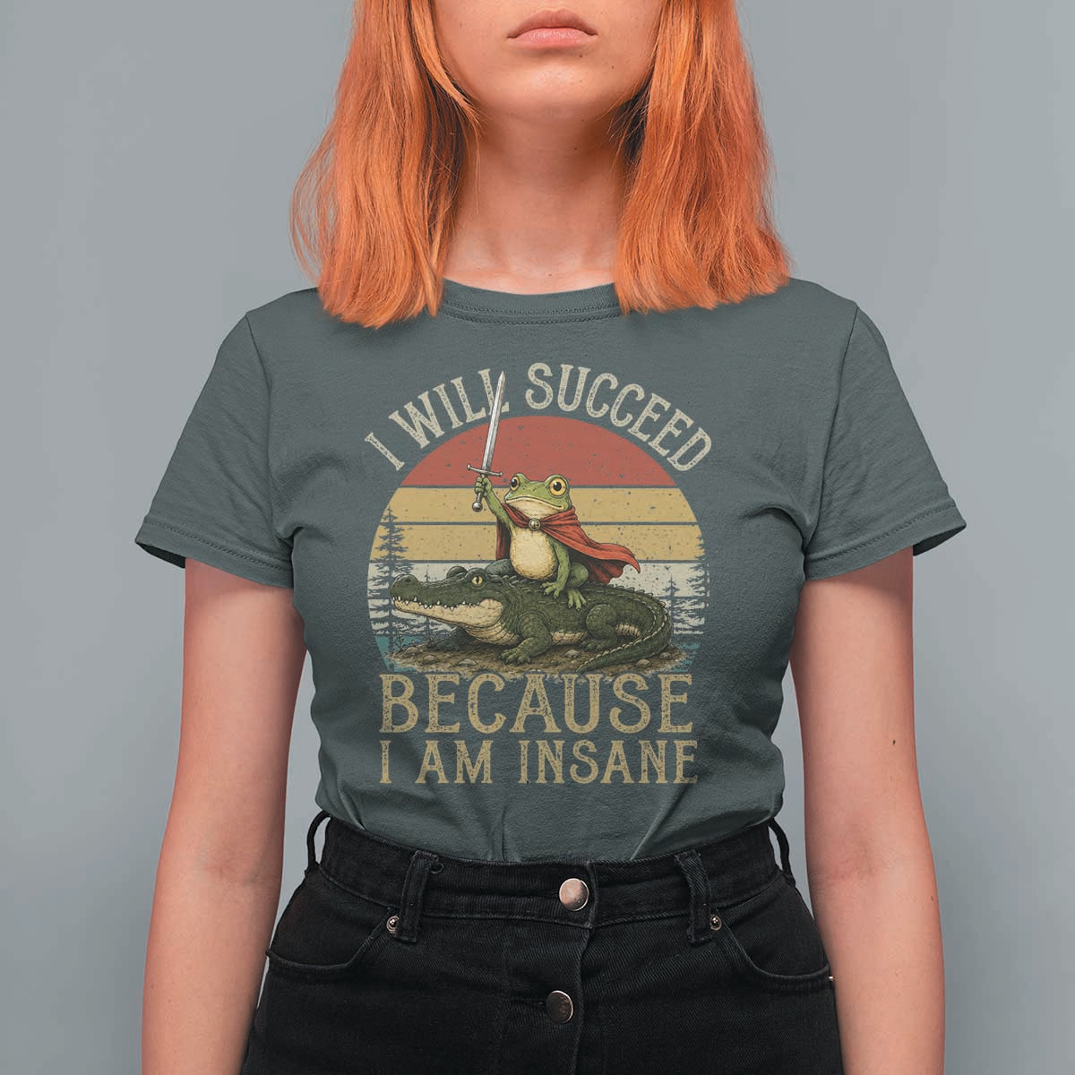 I Will Succeed Because I Am Insane Funny Frog Riding Alligator T Shirt For Women