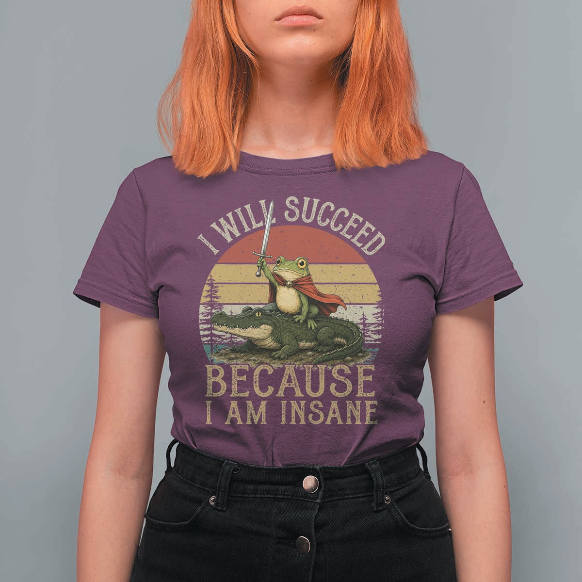 I Will Succeed Because I Am Insane Funny Frog Riding Alligator T Shirt For Women