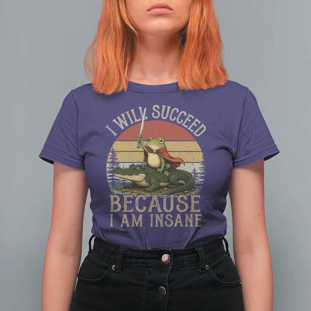 I Will Succeed Because I Am Insane Funny Frog Riding Alligator T Shirt For Women