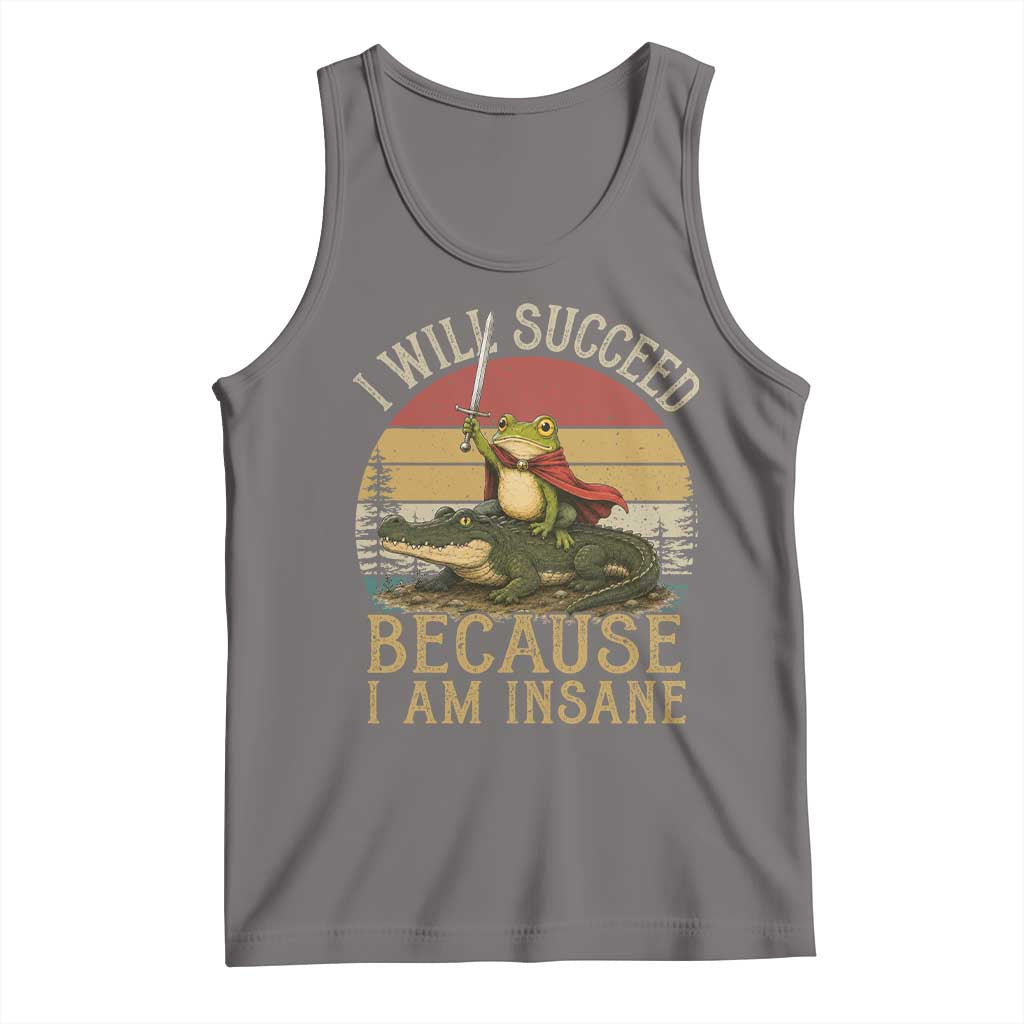 I Will Succeed Because I Am Insane Funny Frog Riding Alligator Tank Top