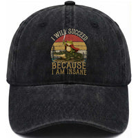 I Will Succeed Because I Am Insane Funny Frog Riding Alligator Washed Cotton Baseball Cap
