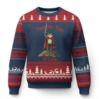 Funny Twas The Tism M Lord Medieval Knight Frog Ugly Christmas Sweater