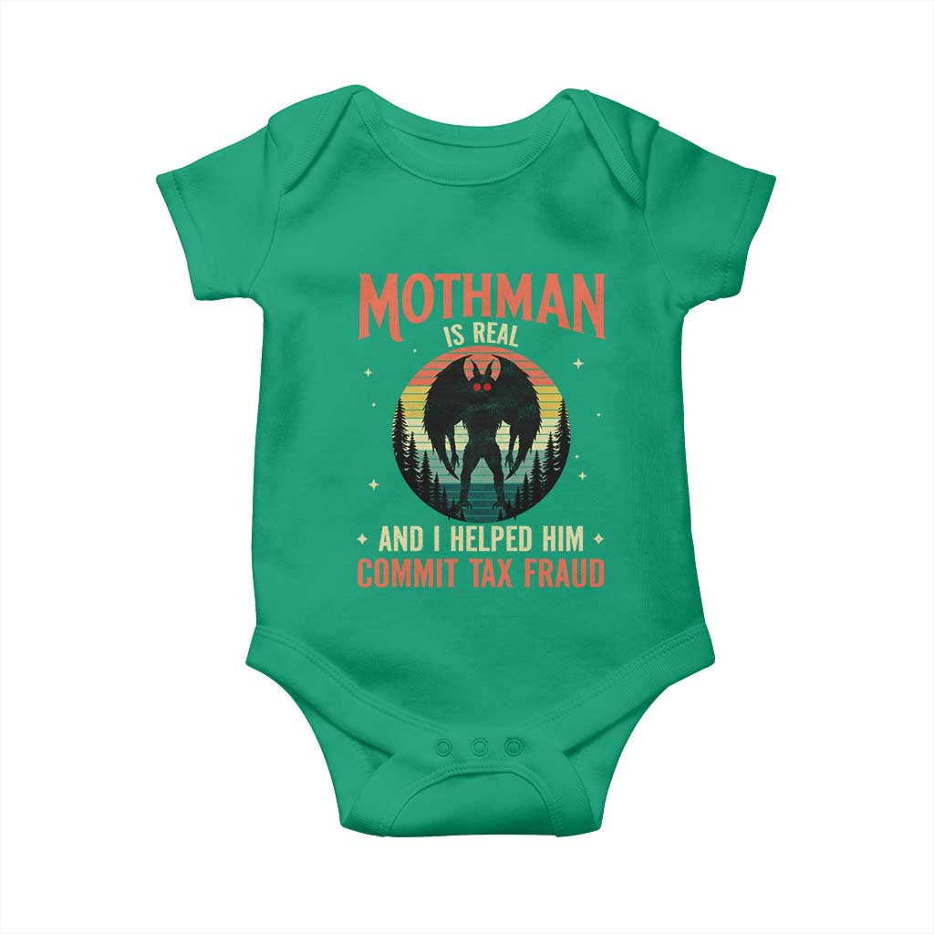 Funny Mothman Is Real And I Helped Him Commit Tax Fraud Baby Onesie Retro Cryptid Cryptozoology