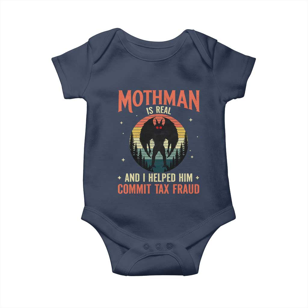 Funny Mothman Is Real And I Helped Him Commit Tax Fraud Baby Onesie Retro Cryptid Cryptozoology