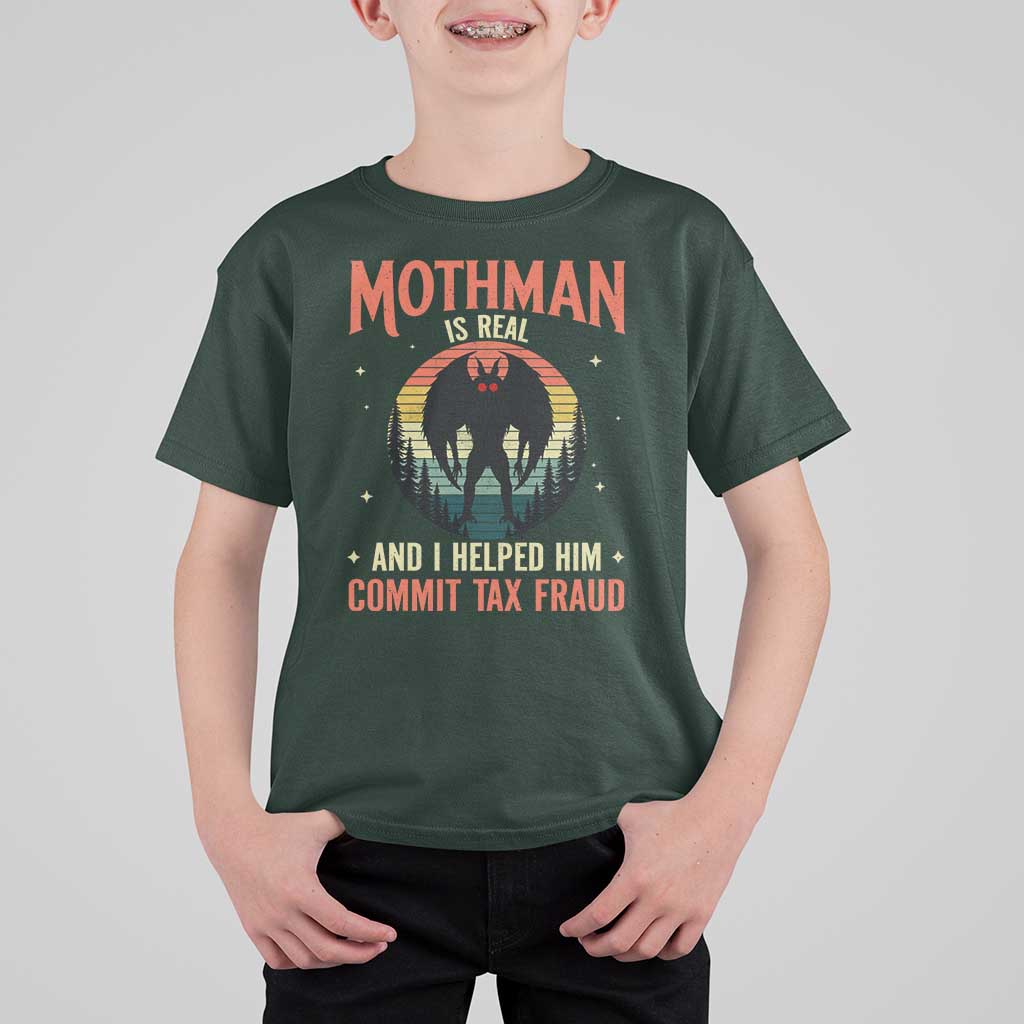 Funny Mothman Is Real And I Helped Him Commit Tax Fraud T Shirt For Kid Retro Cryptid Cryptozoology