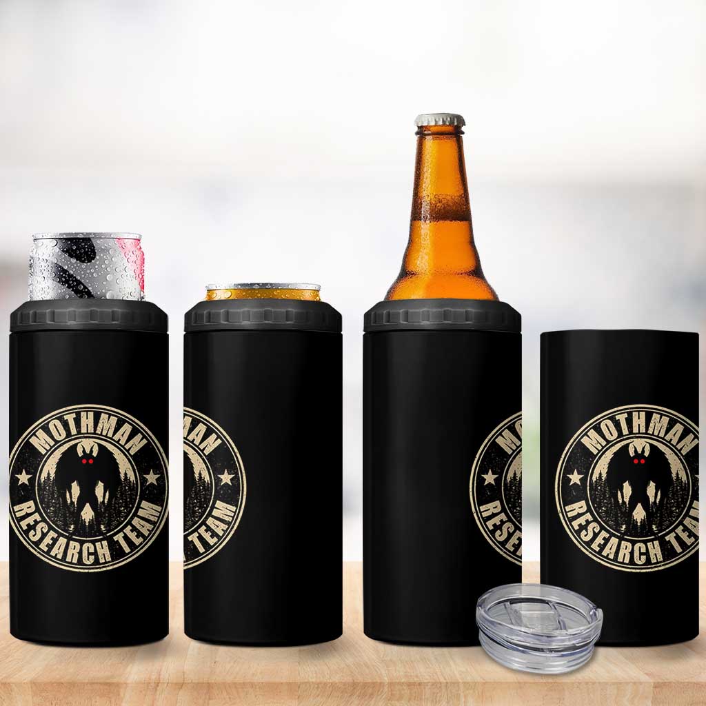 Funny Mothman Research Team 4 in 1 Can Cooler Tumbler Cryptozoology Cryptid Hunting