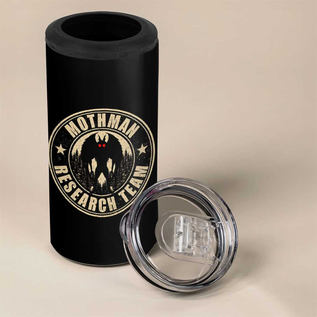 Funny Mothman Research Team 4 in 1 Can Cooler Tumbler Cryptozoology Cryptid Hunting