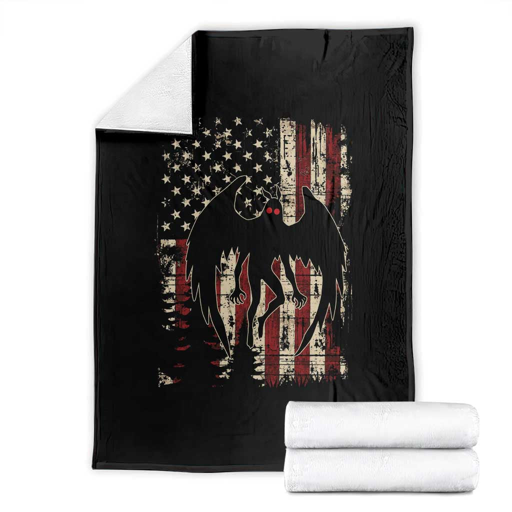 Mothman American Flag Patriotic Cryptid Creature Throw Blanket