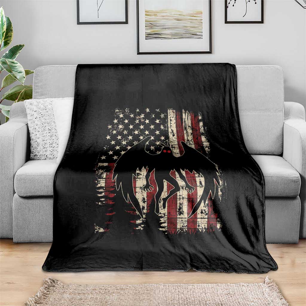 Mothman American Flag Patriotic Cryptid Creature Throw Blanket