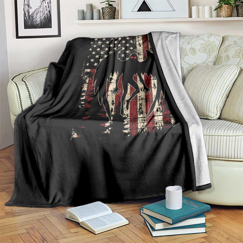 Mothman American Flag Patriotic Cryptid Creature Throw Blanket
