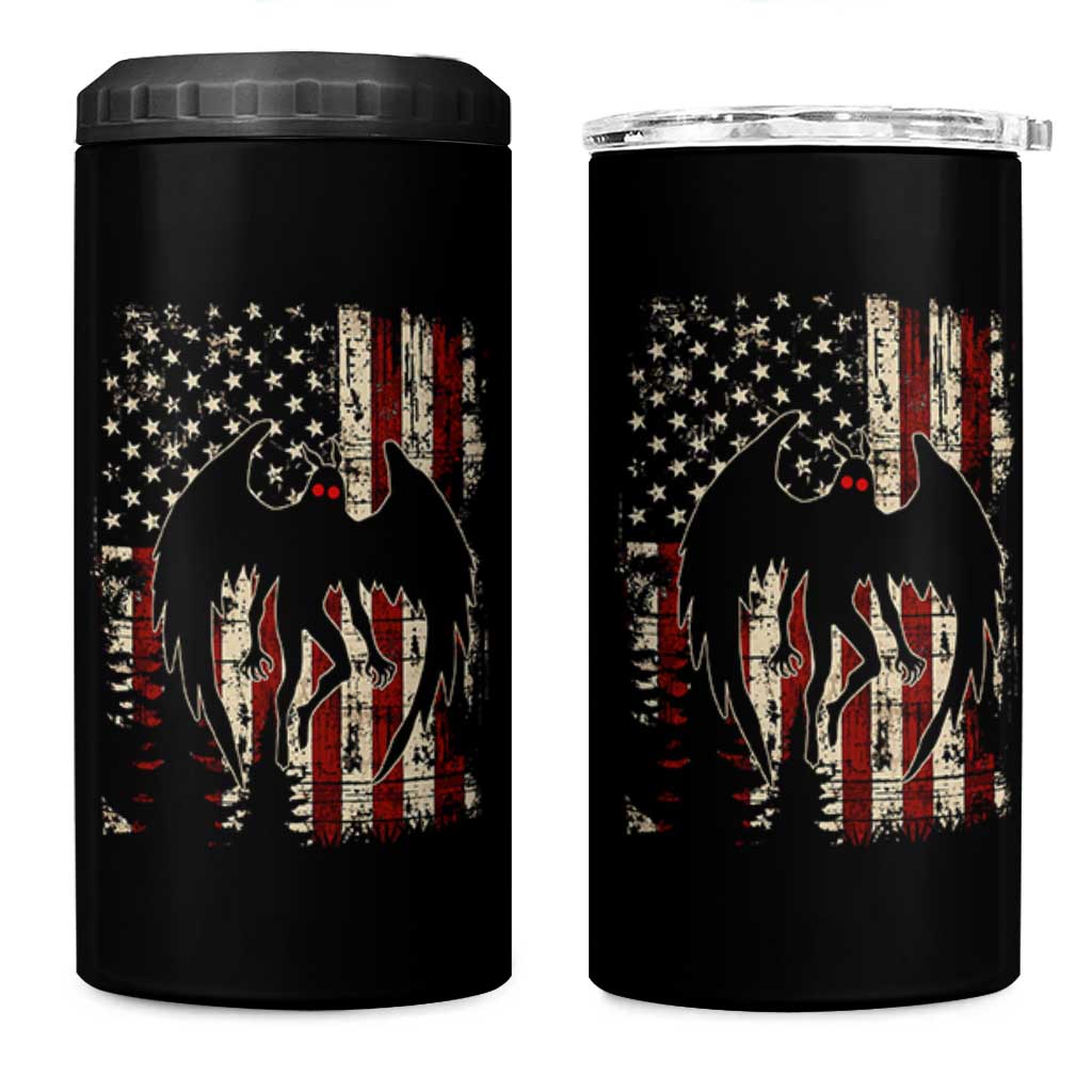 Mothman American Flag Patriotic Cryptid Creature 4 in 1 Can Cooler Tumbler