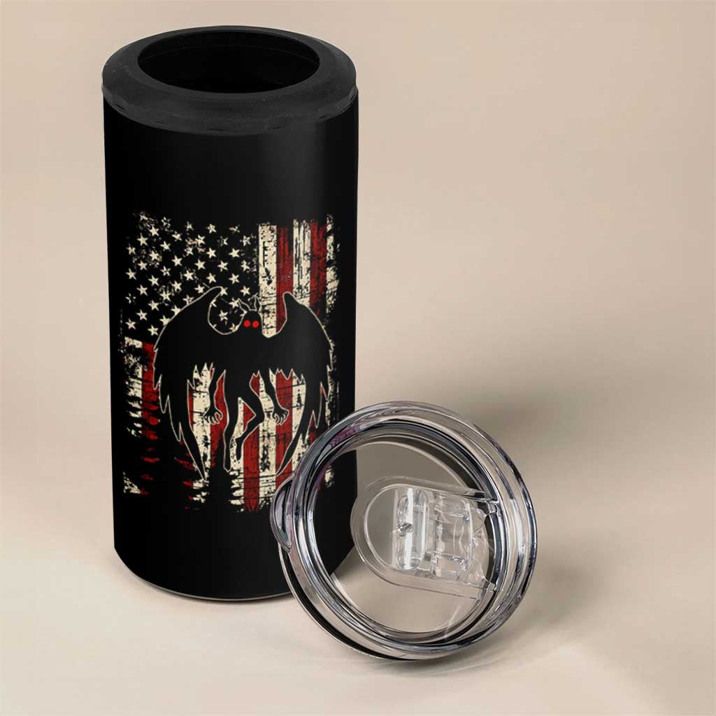 Mothman American Flag Patriotic Cryptid Creature 4 in 1 Can Cooler Tumbler
