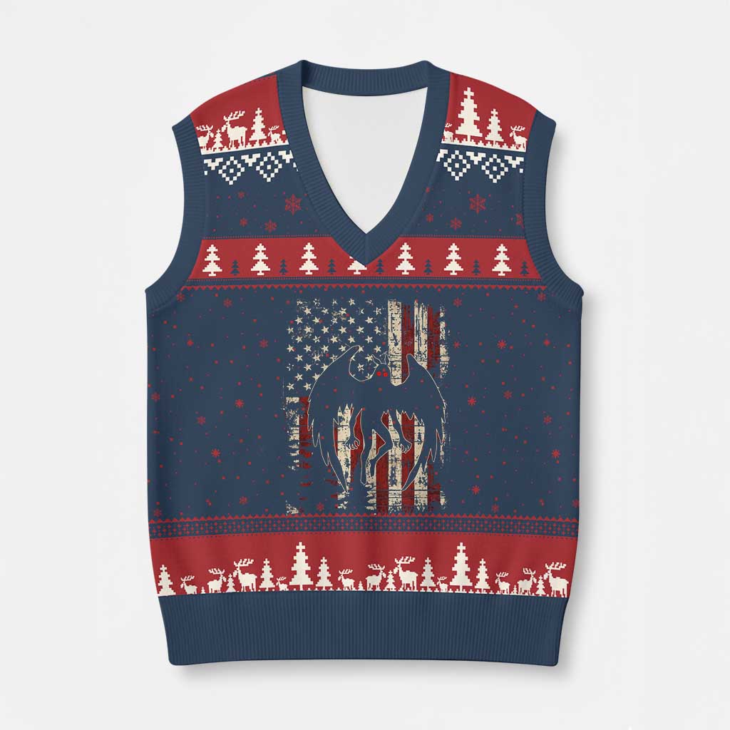 Mothman American Flag Patriotic Cryptid Creature V-Neck Knit Sweater Vest
