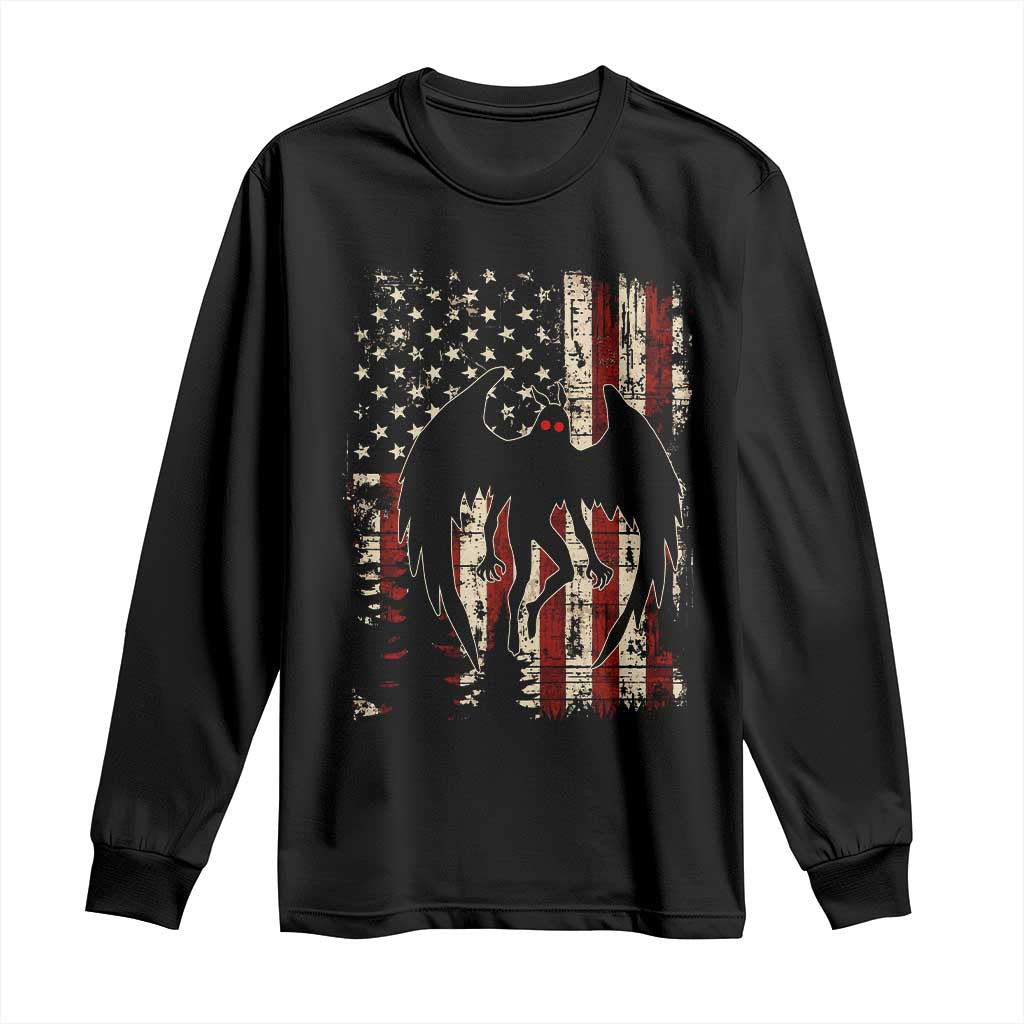 Mothman American Flag Patriotic Cryptid Creature Long Sleeve Shirt