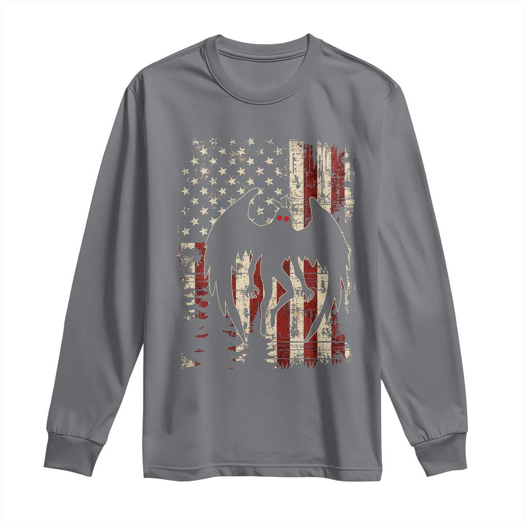 Mothman American Flag Patriotic Cryptid Creature Long Sleeve Shirt