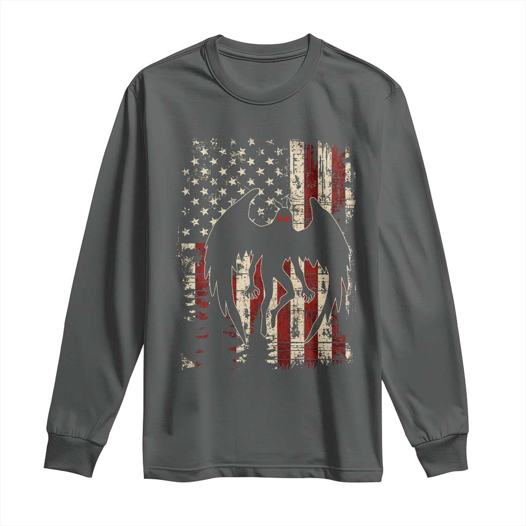 Mothman American Flag Patriotic Cryptid Creature Long Sleeve Shirt