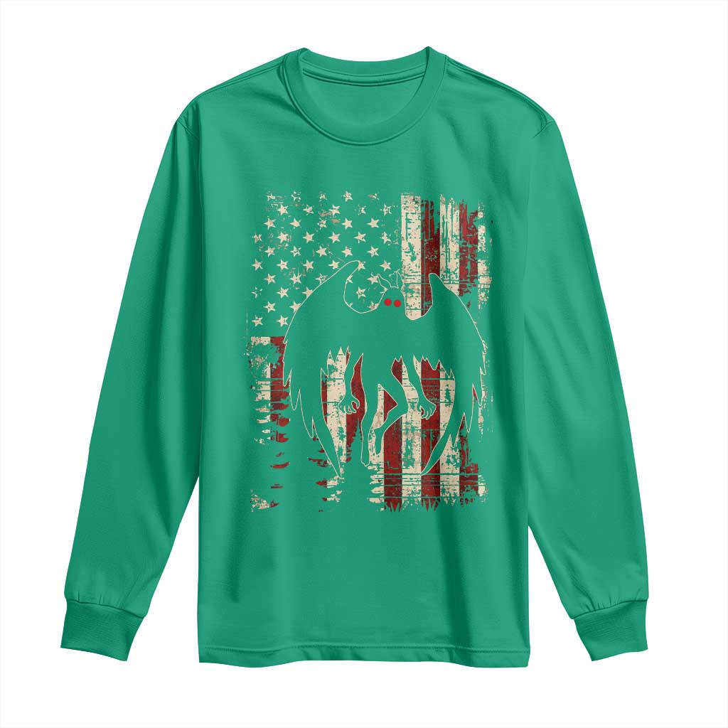 Mothman American Flag Patriotic Cryptid Creature Long Sleeve Shirt