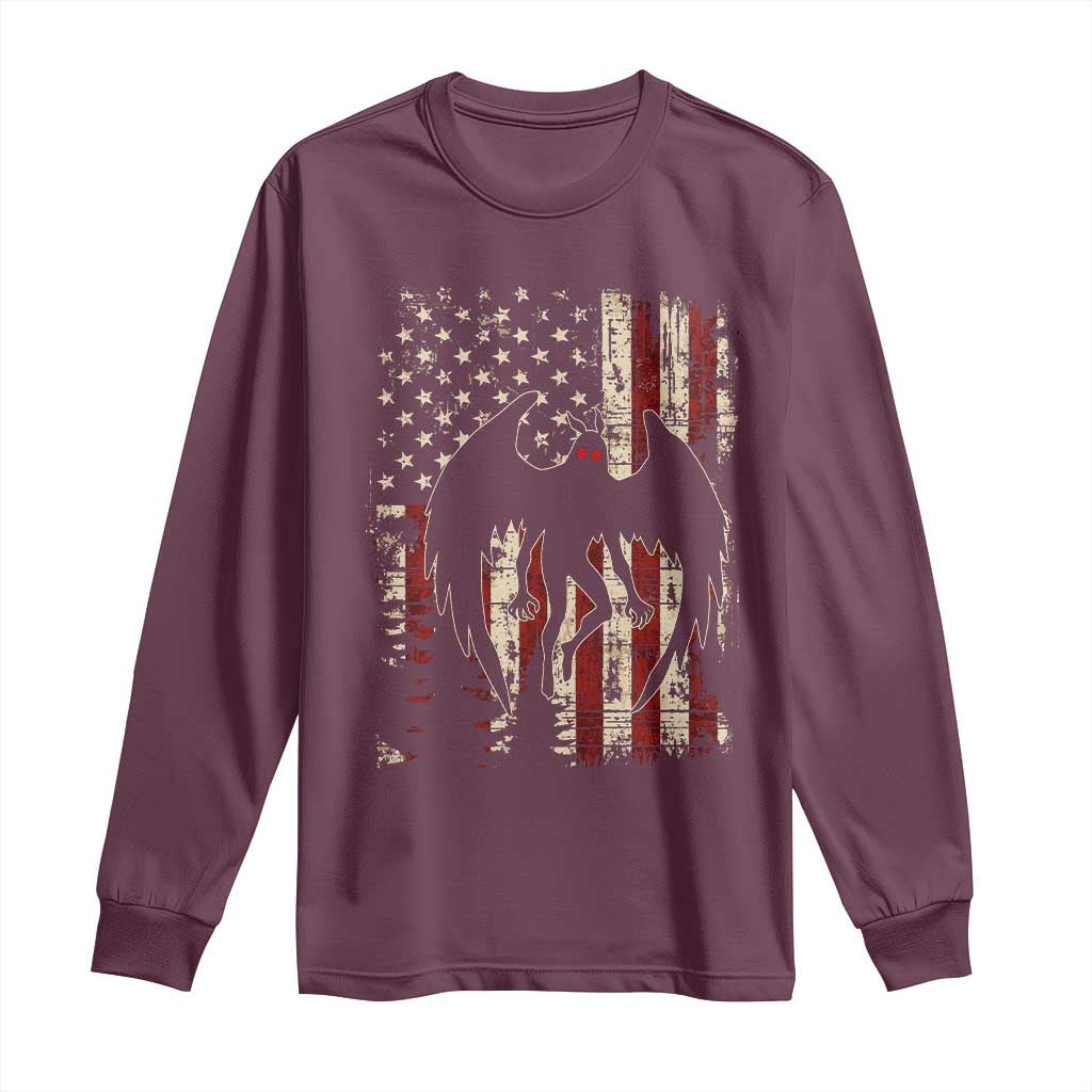 Mothman American Flag Patriotic Cryptid Creature Long Sleeve Shirt