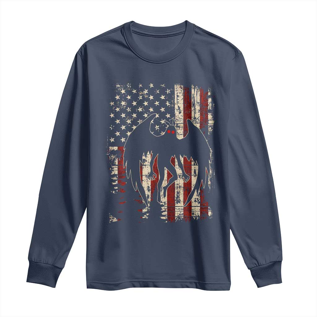 Mothman American Flag Patriotic Cryptid Creature Long Sleeve Shirt