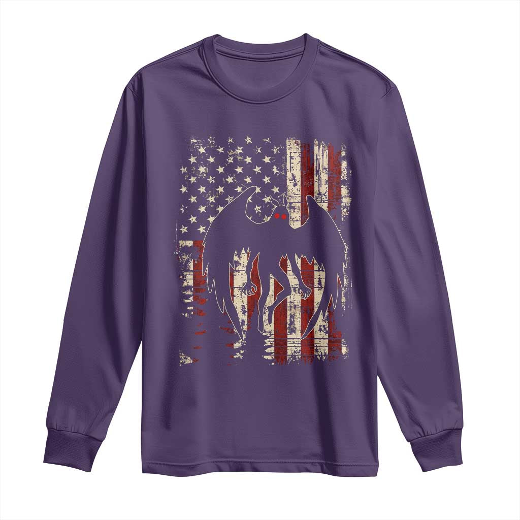 Mothman American Flag Patriotic Cryptid Creature Long Sleeve Shirt