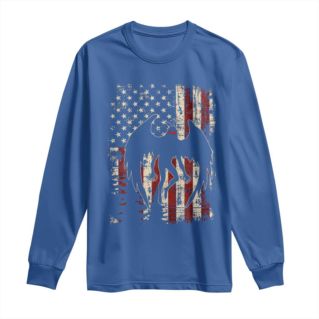 Mothman American Flag Patriotic Cryptid Creature Long Sleeve Shirt