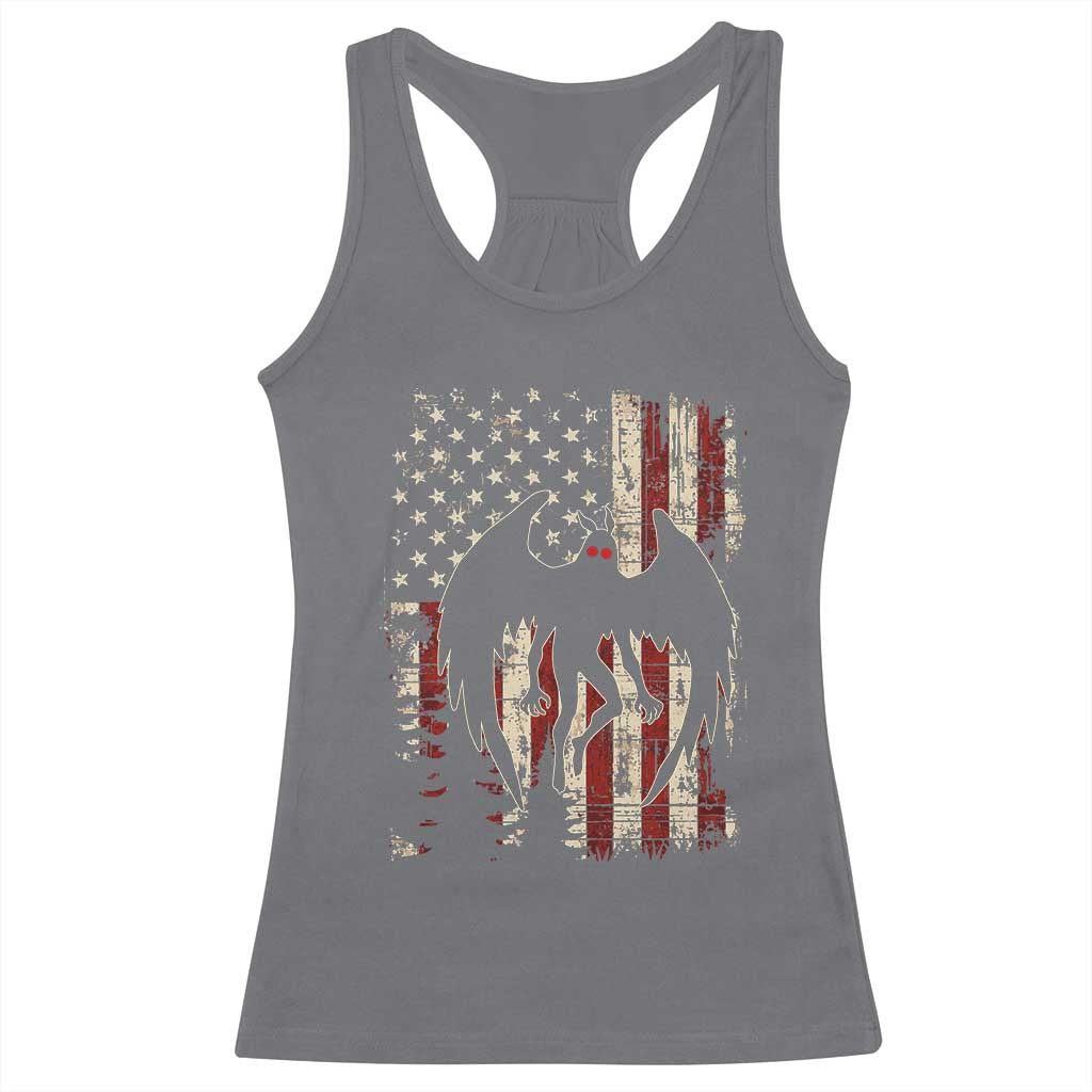 Mothman American Flag Patriotic Cryptid Creature Racerback Tank Top